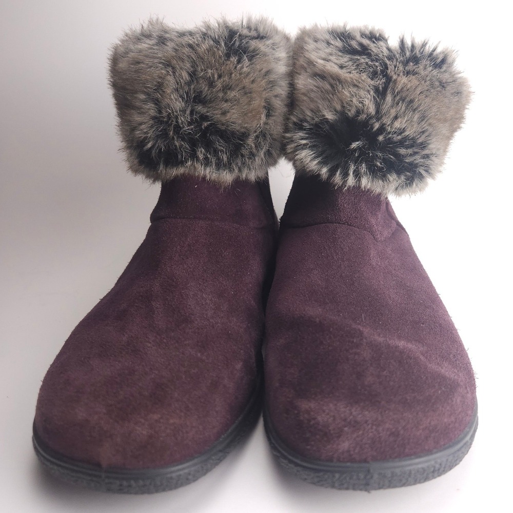 Hotter Romance Suede Ankle Boots Purple Faux‎ Fur Trim Side Zip UK 5 US 7 - Picture 10 of 10